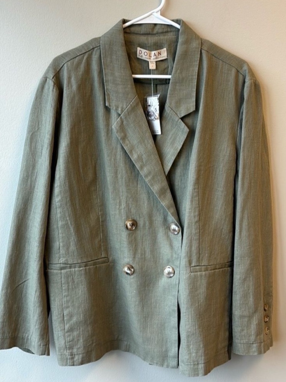 Dolan Linen Blend Double Breasted Blazer in Green Size Large